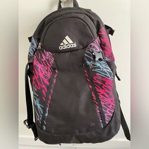 Adidas Black Backpack with Pink and Blue Accents